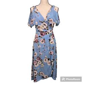 Spirit Of Grace Women's Blue Floral Ruffle Sleeveless Wrap Dress Size S
